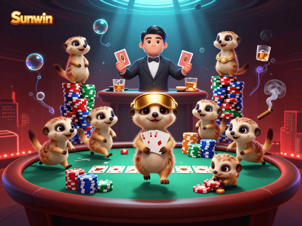 Experience the excitement of Sunwin as meerkats animate a vibrant casino operation filled with thrilling games and dynamic elements.