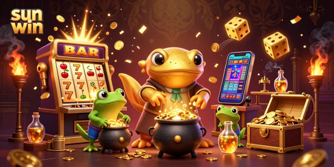 Spin to victory with sun win as golden alchemist transforms metals into riches in a vibrant casino scene.