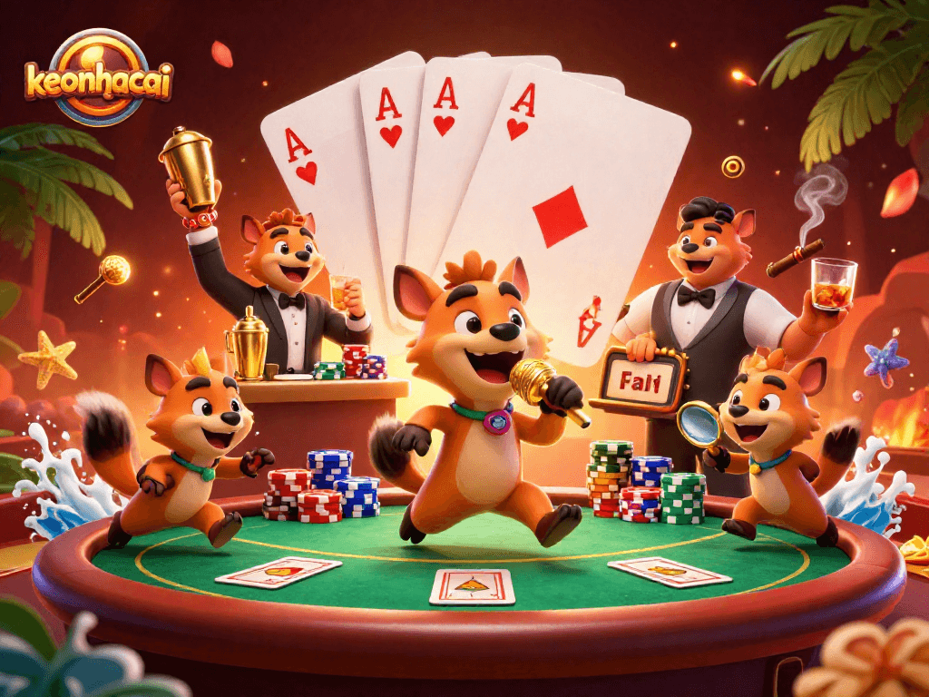 Engage with keonhacai's vibrant hyena casino scene featuring poker excitement and lively ambiance.