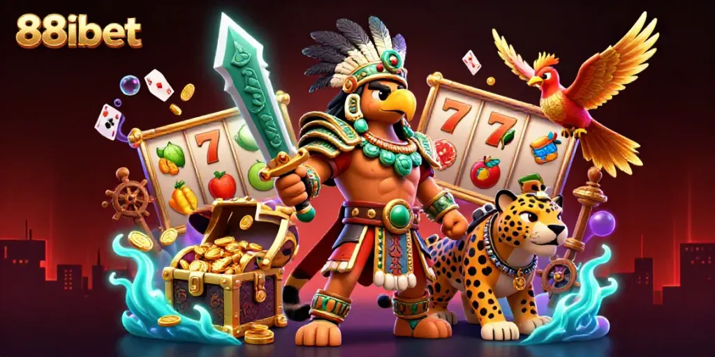 Experience thrilling slot adventures with 88ibet in this vibrant 3D casino scene.