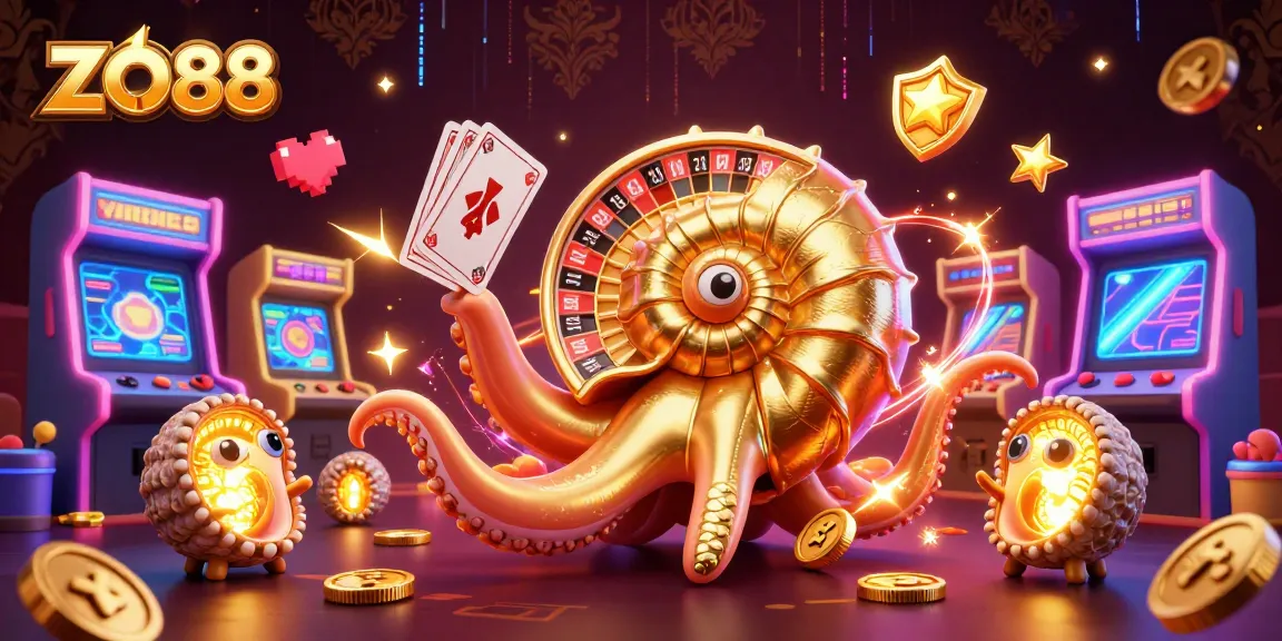 Experience ZO88's thrilling gambling adventure with a vibrant 3D casino illustration.