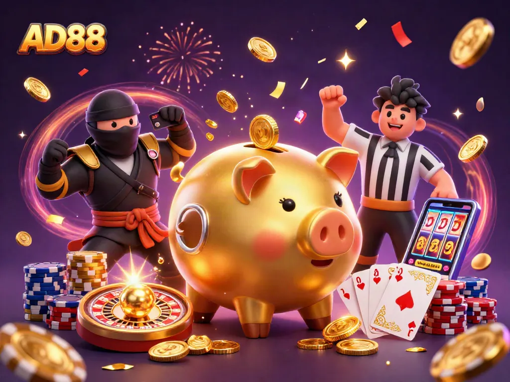 Experience the thrill of AD88 casino action with vibrant characters and dynamic gaming elements.