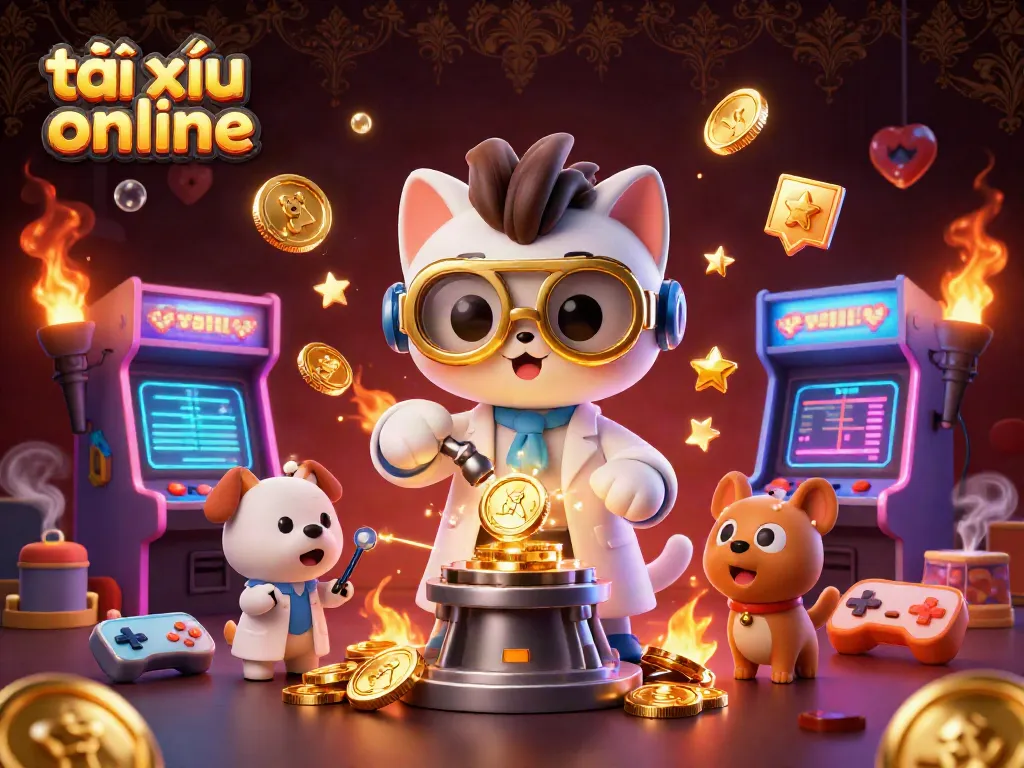 Engage in tài xỉu online excitement with our vibrant 3D casino illustration of dynamic characters and gaming elements.