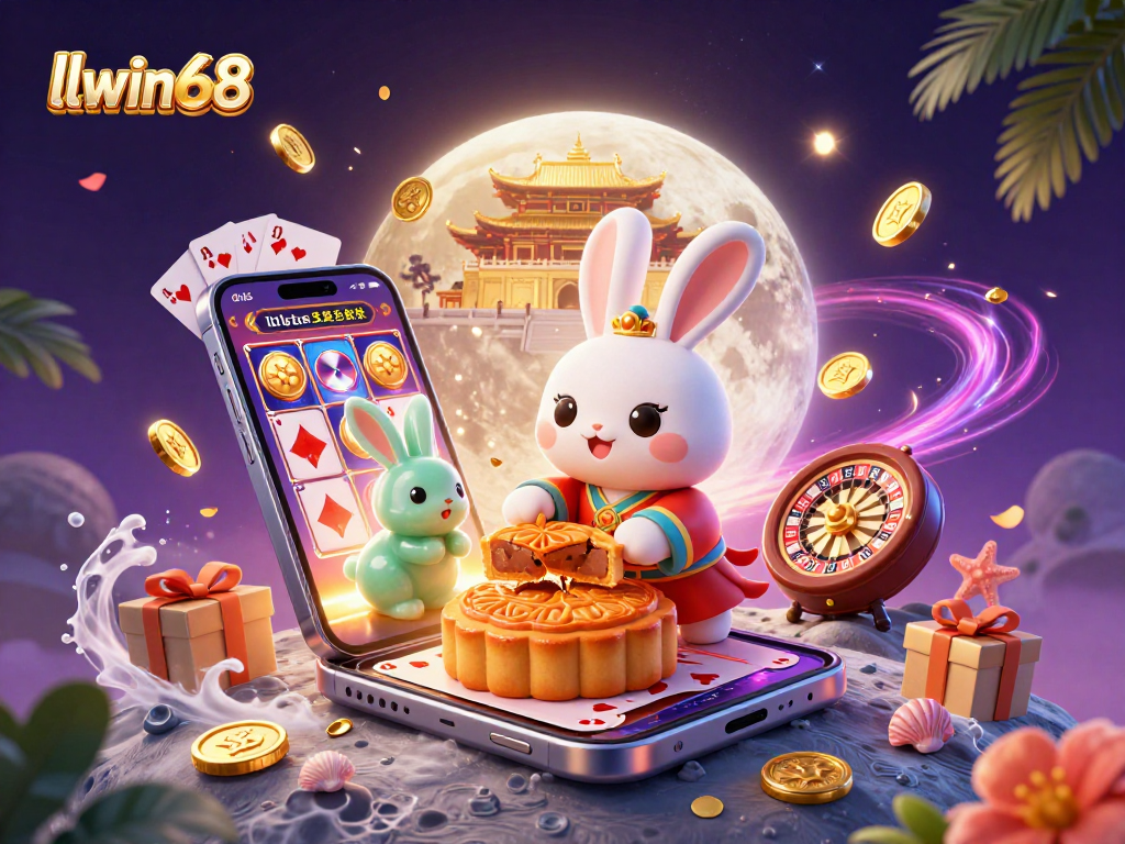 Engage with llwin68 while enjoying exclusive games with a moon rabbit plying poker chip-filled mooncakes.