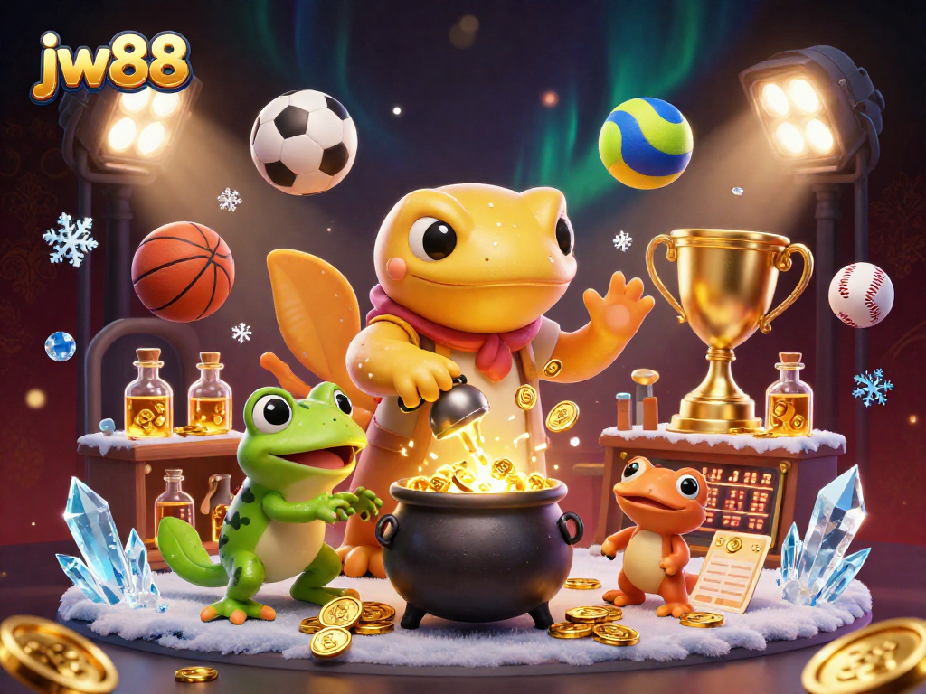 Experience thrilling gambling with jw88, featuring a vibrant 3D casino scene full of dynamic sports elements.