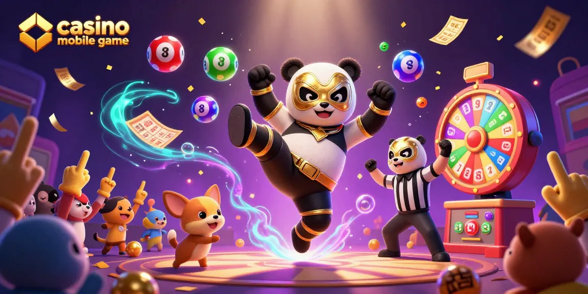 Experience the thrill of the casino mobile game with a dynamic scene featuring colorful lottery elements.