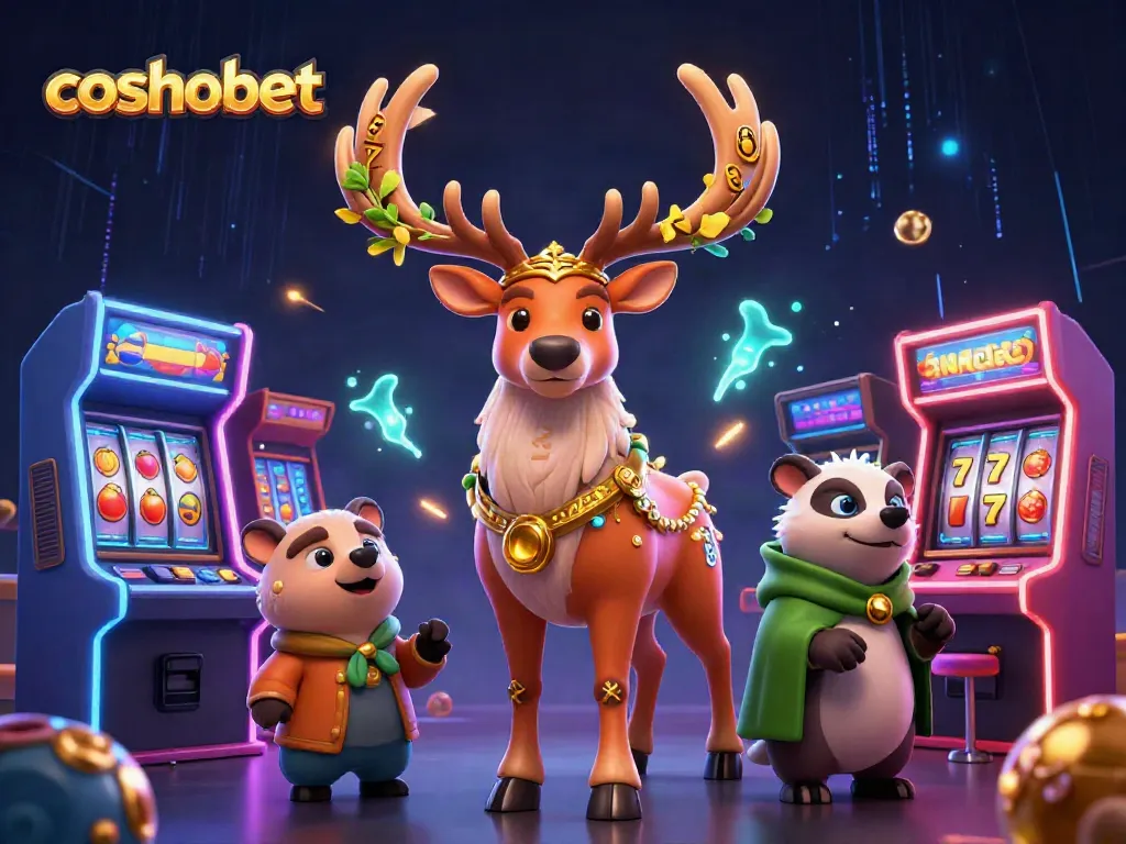 Engage with cosmobet in an exciting casino scene featuring vibrant slot games and mystical characters.