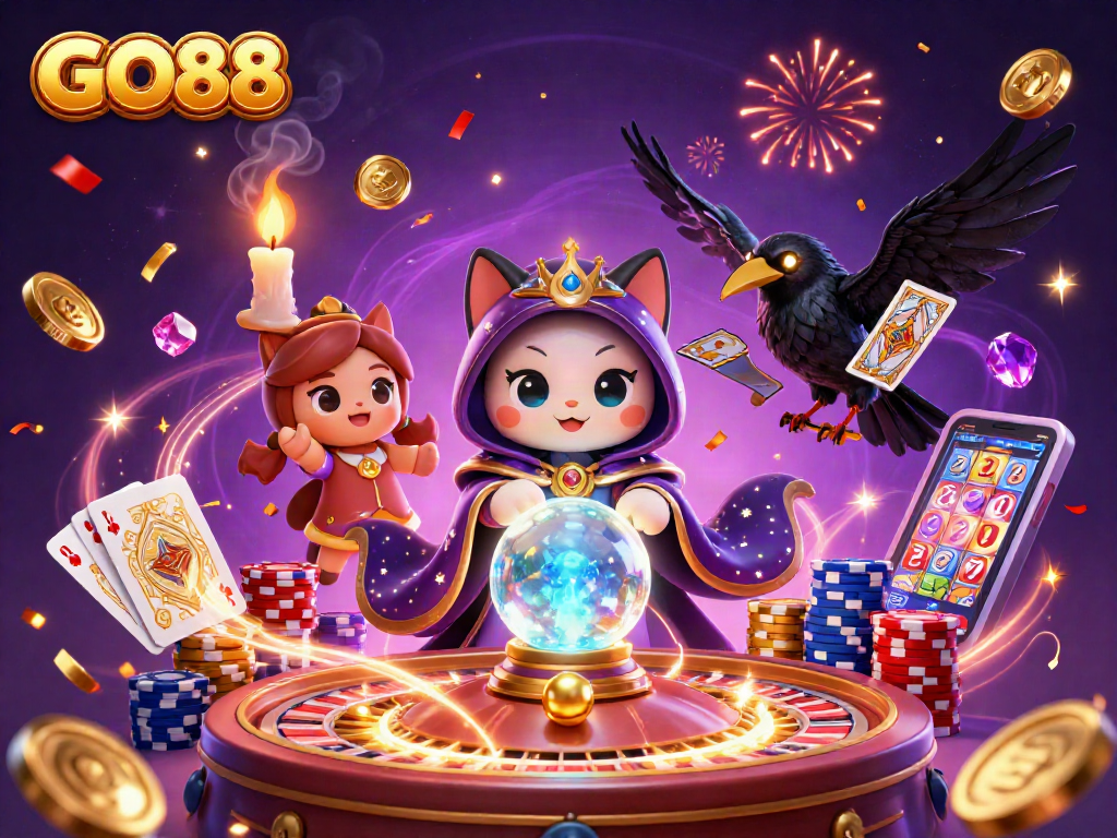 Engage in exciting gaming adventures with GO88, featuring mystical characters and dynamic casino elements.