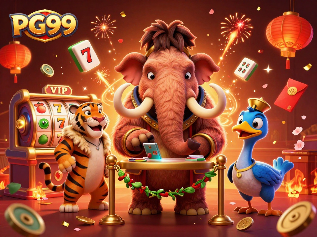 Experience the excitement of PG99 with a vibrant casino scene featuring unique animal characters.