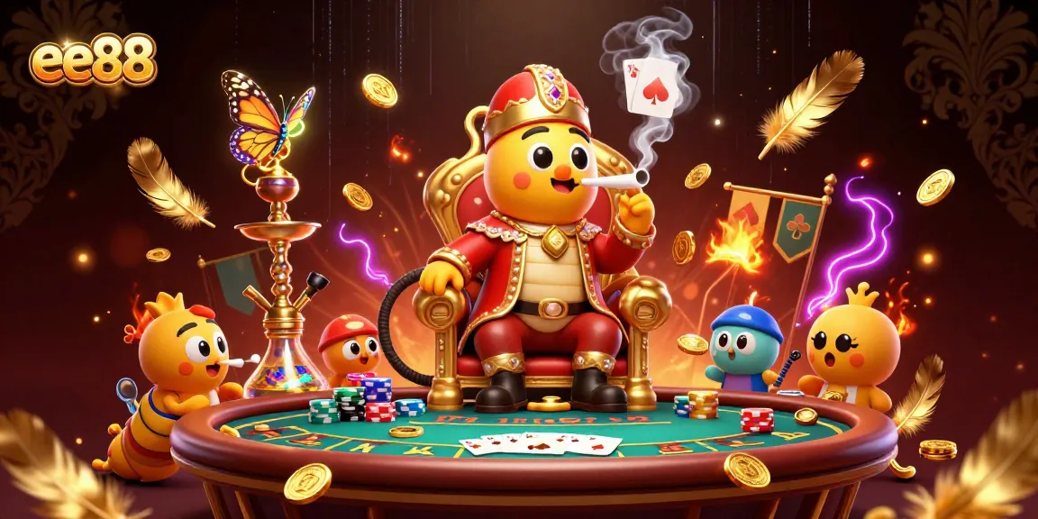 Engage with ee88's vibrant casino world featuring a whimsical caterpillar hookah-master.