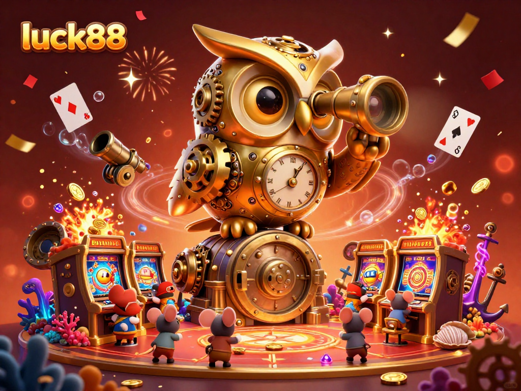 Experience the excitement of luck88 casino with a vibrant 3D illustration of gaming action and gold treasures.