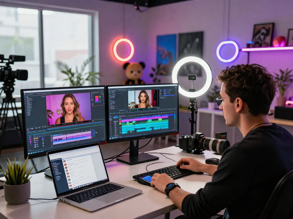 NSFW content creation workspace showcasing vibrant editing environment with colorful visuals.