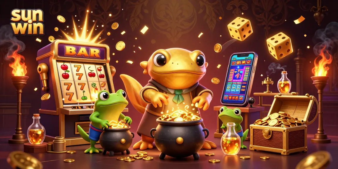Spin to victory with sun win as golden alchemist transforms metals into riches in a vibrant casino scene.