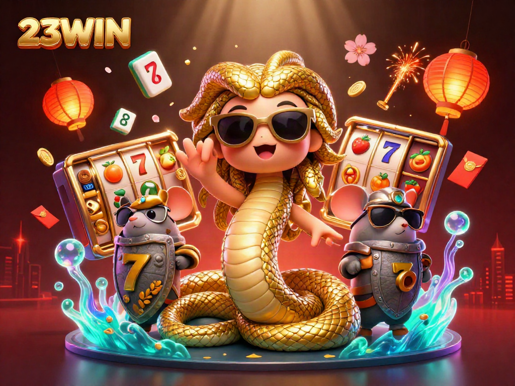 Engage with 23WIN's thrilling slot games amidst a vibrant 3D casino adventure.