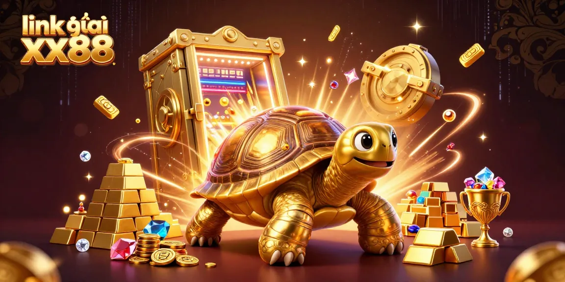 Engage with a vibrant scene showcasing the link vào xx88 casino featuring a golden tortoise pinball and treasure vaults.
