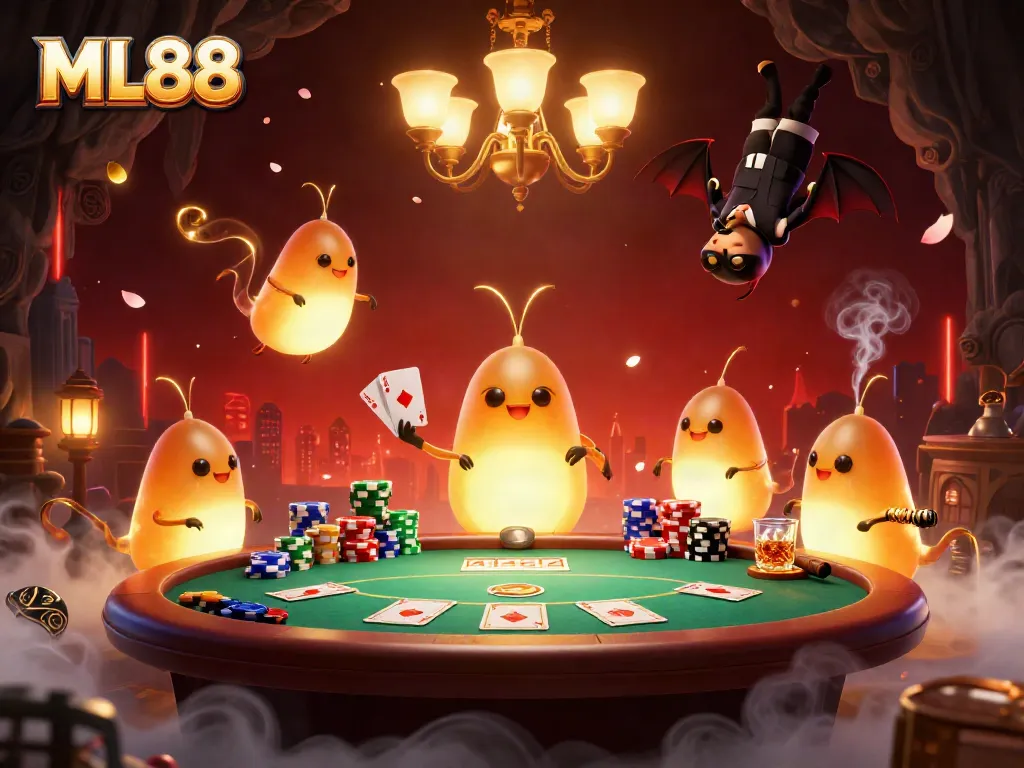 Play card games and win big at ML88 with vibrant glowworms illuminating a cave casino.