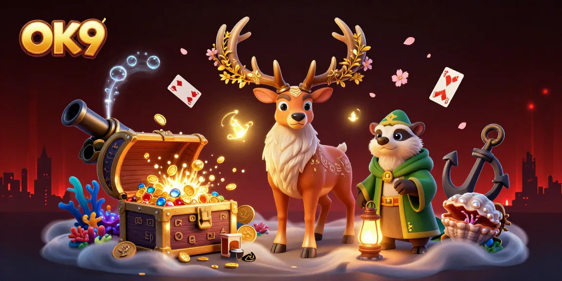 Engage in thrilling gameplay at OK9 with enchanting characters and vibrant casino elements.