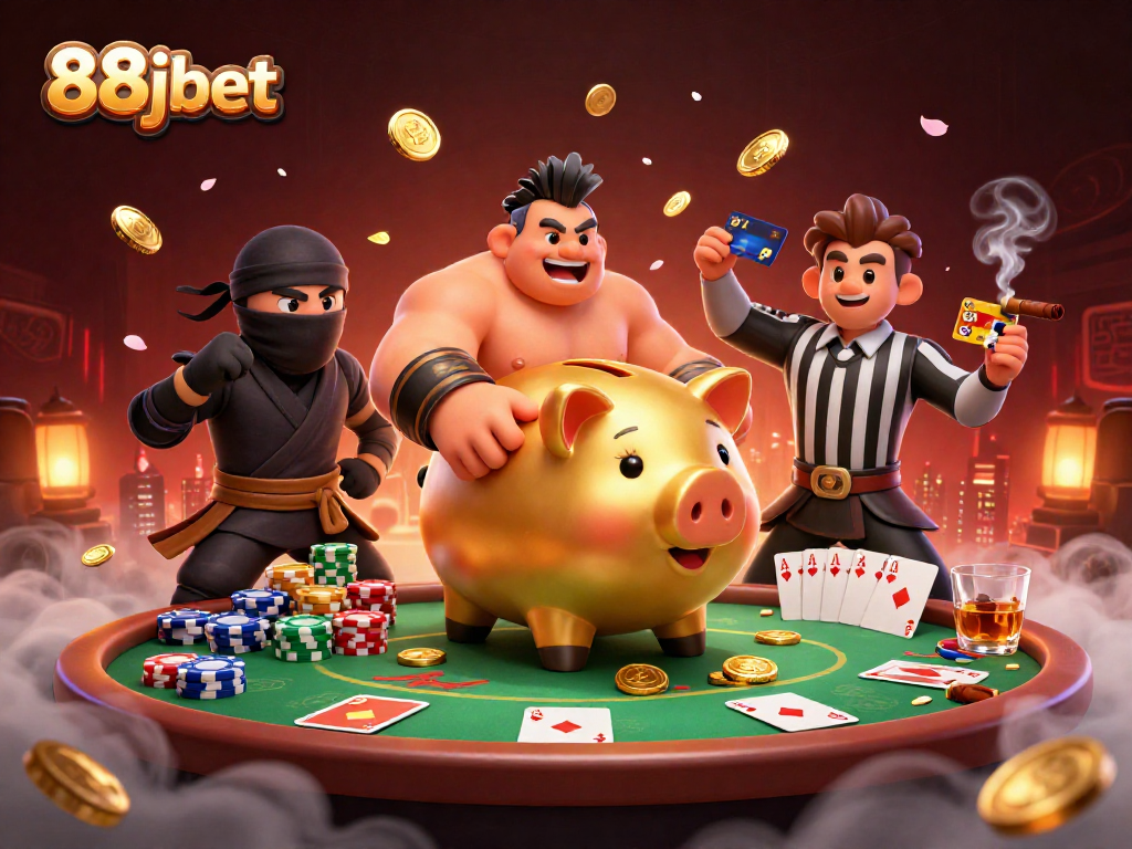 Engage in thrilling action at 88jbet with vibrant casino elements and dynamic characters.