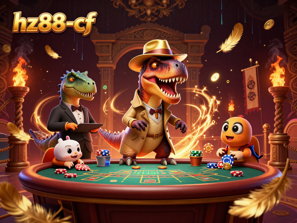 Experience thrilling gameplay at hz88-cf with a velociraptor card counter at a blackjack table.