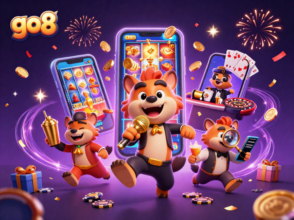 Experience the excitement of go8 casino with lively hyena characters in a vibrant setting.