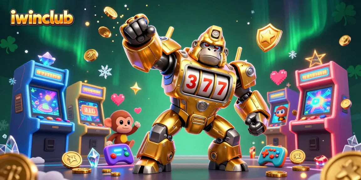 Win big at iwinclub with a vibrant 3D casino scene showcasing action-packed slots and gaming elements.