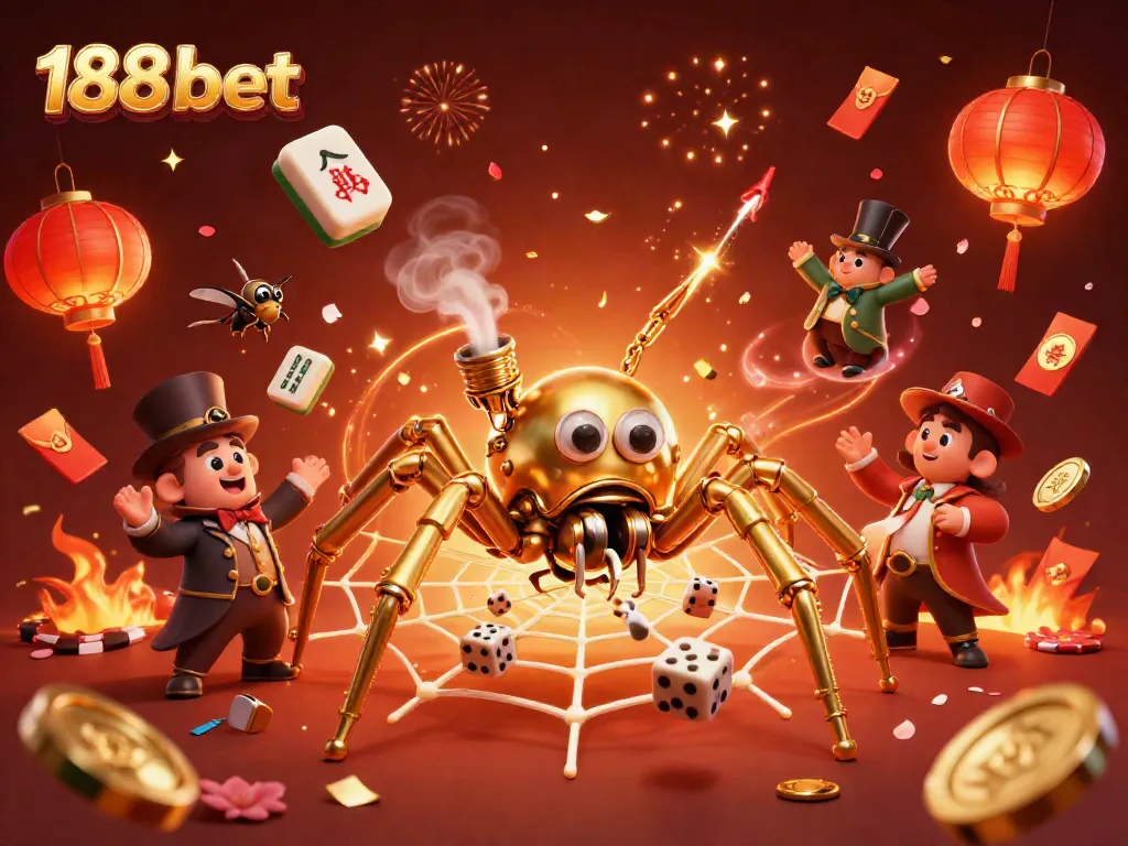 Experience thrilling gameplay at 188 bet with immersive 3D casino elements like golden poker chips and festive decorations.