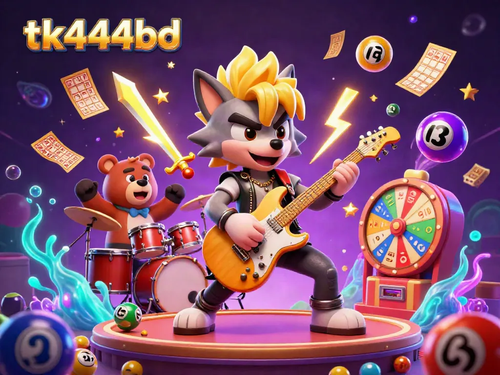 Experience the electrifying atmosphere of tk444bd with vibrant casino elements and characters performing on stage.
