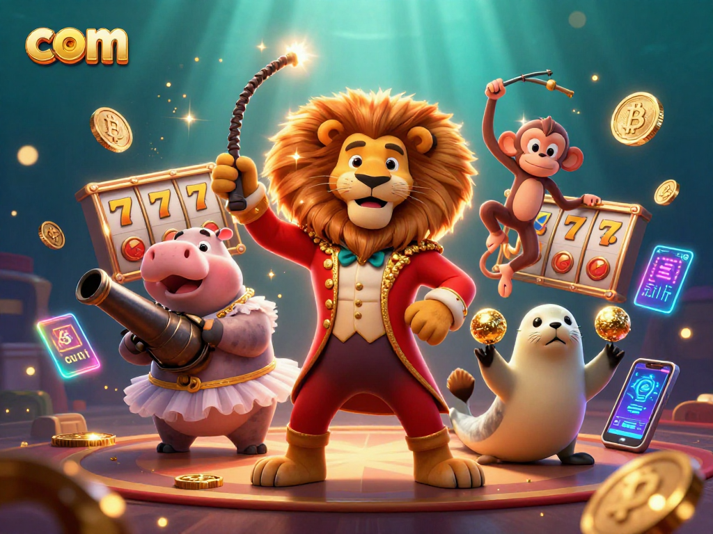 Engage with com gaming excitement featuring a vibrant 3D carnival scene with slots and characters.