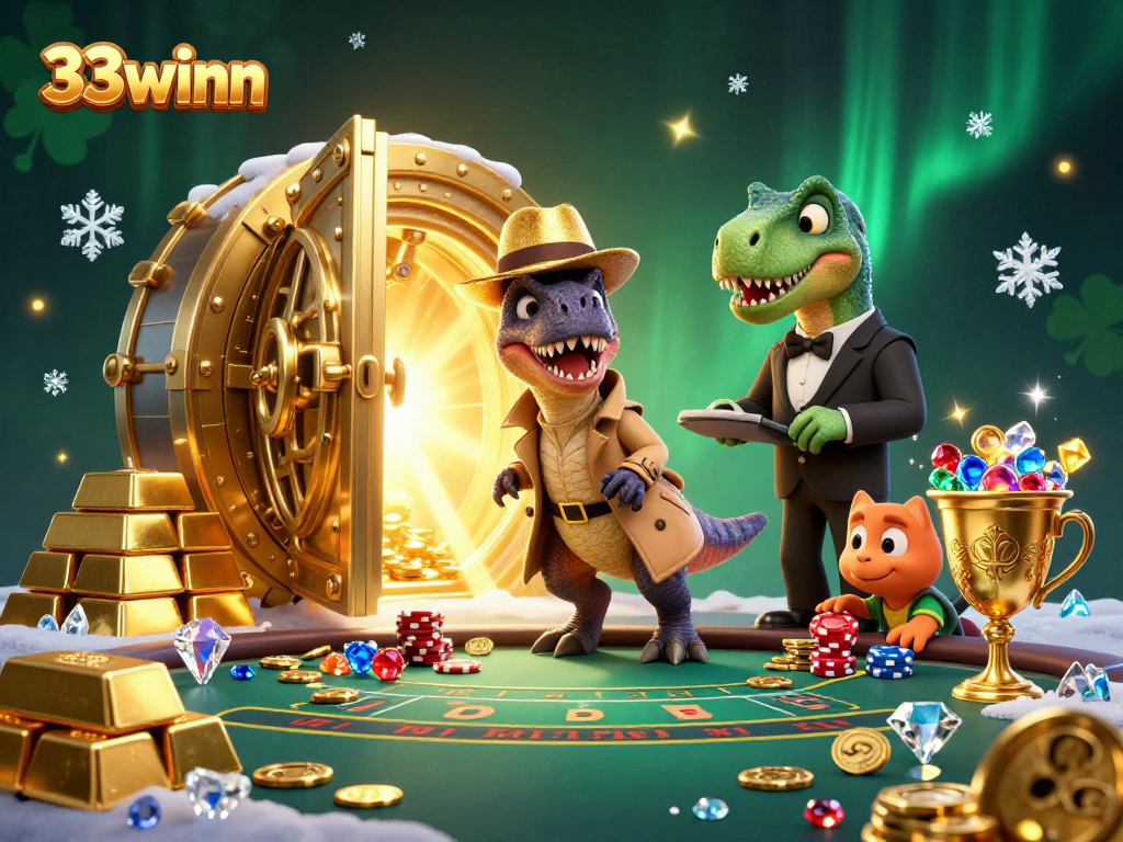 33winn velociraptor card counter at blackjack table amidst gold and gems