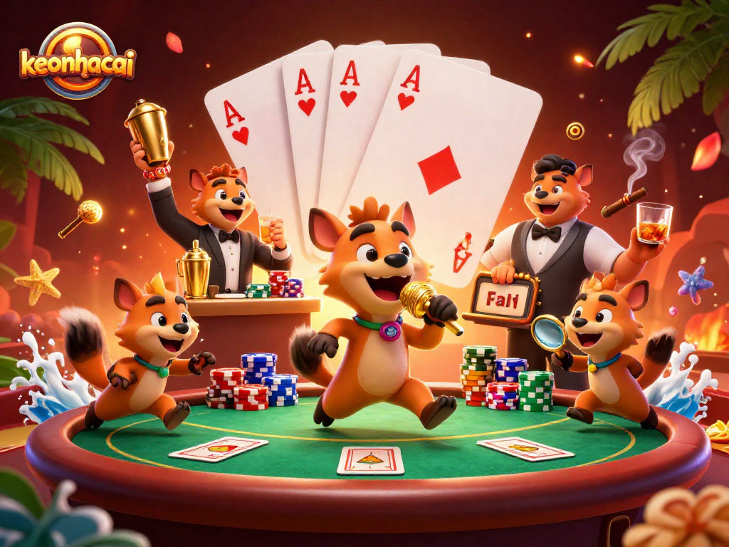 Engage with keonhacai's vibrant hyena casino scene featuring poker excitement and lively ambiance.