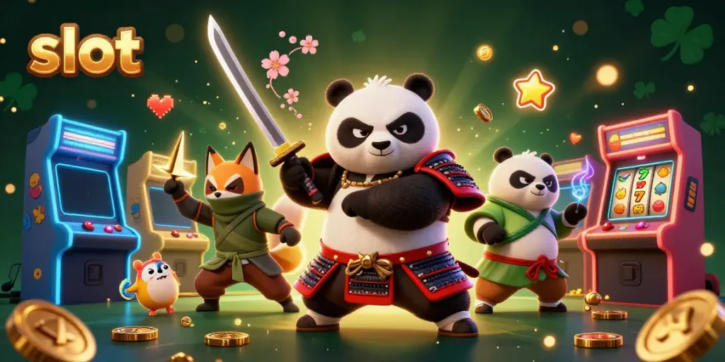 Menangkan slot dengan panda samurai dan teman ninja di mesin slot berwarna-warni.