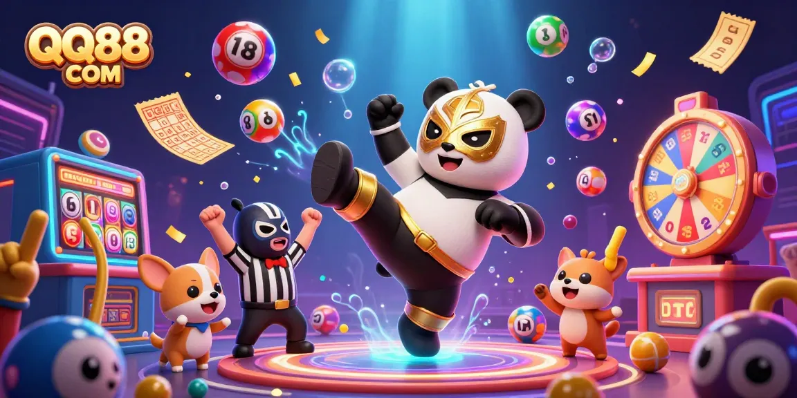 Experience thrilling gaming with QQ88 COM in a vibrant casino scene featuring animal spectators and dynamic lottery elements.