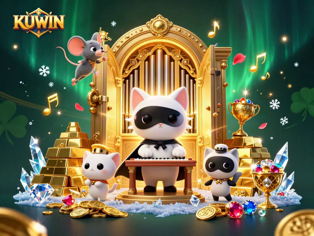 Experience thrilling gameplay at KUWIN Casino featuring a vibrant 3D illustration of rich treasures and enchanting characters.