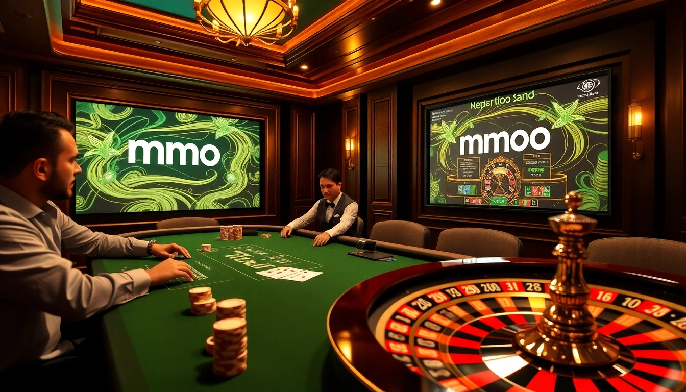 Players enjoying a luxurious poker game at MMOO casino with vibrant colors and engaging elements.