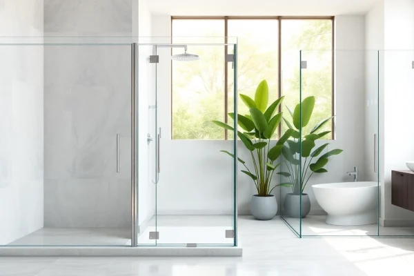 Stunning glass shower doors enhancing a modern bathroom's elegance and style.