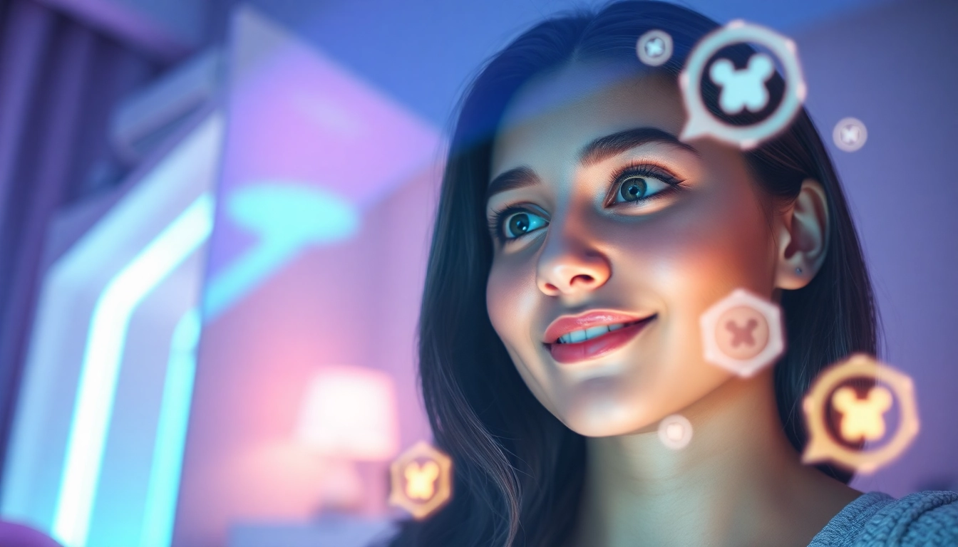 AI girlfriend engaging in a heartfelt conversation with a user in a cozy digital environment.