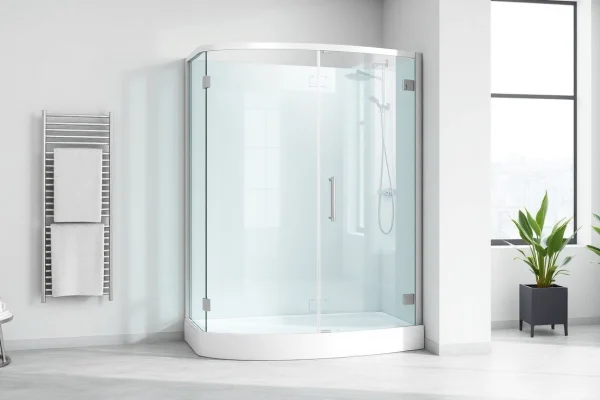 Erleben Sie die Duschkabine 100x100 Pendeltür in einem modernen Bad-Design, das Eleganz ausstrahlt.