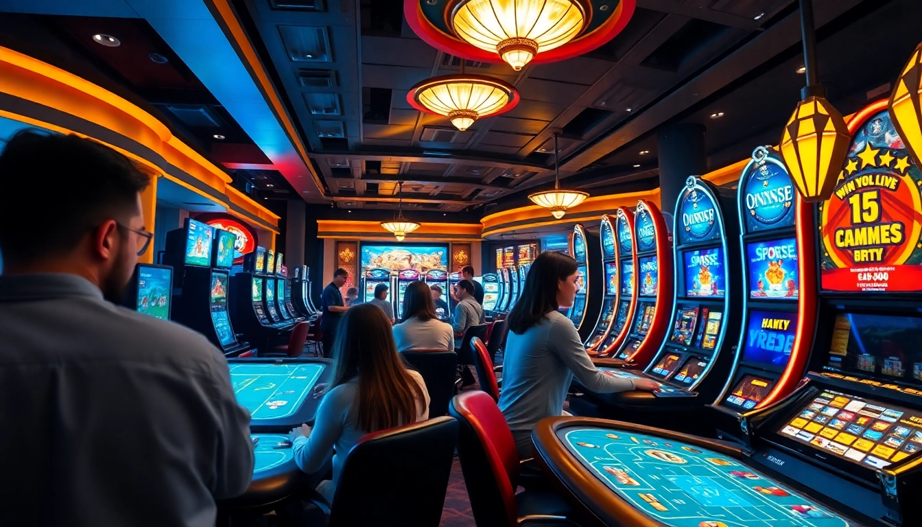 Exciting online casino atmosphere featuring winvn88.live with players engaged in games and vibrant digital interfaces.
