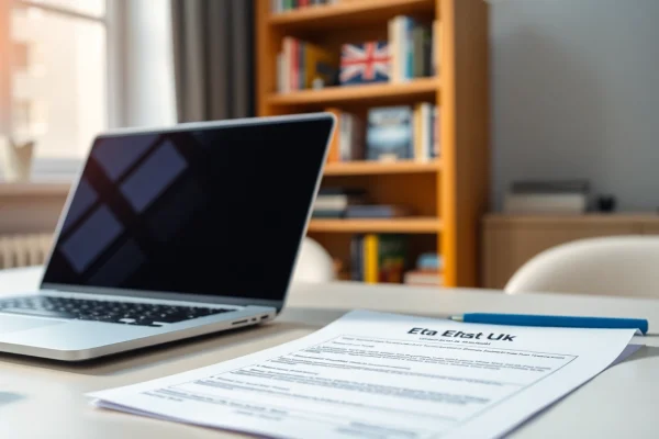Completing the eta uk application form with a checklist on a desk in a bright office.