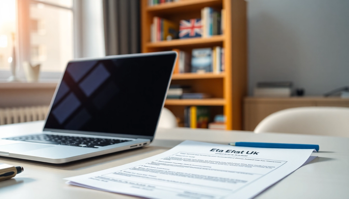 Completing the eta uk application form with a checklist on a desk in a bright office.