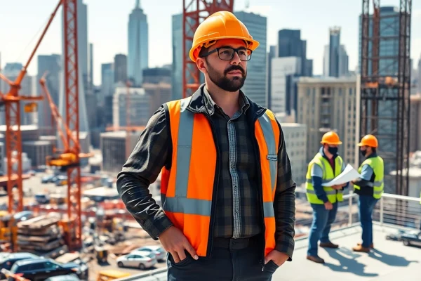 New York City General Contractor overseeing a busy construction site with cranes and equipment.