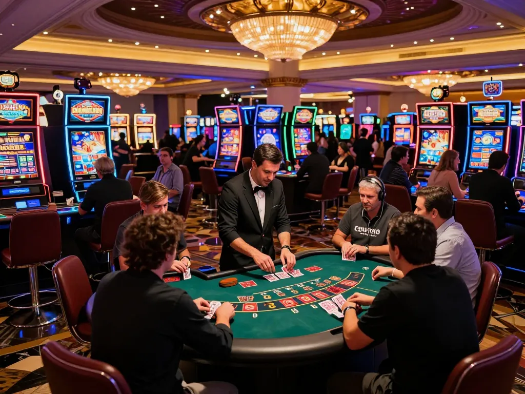 Nohu casino scene showing dynamic blackjack gameplay with players engaging and vibrant lights.