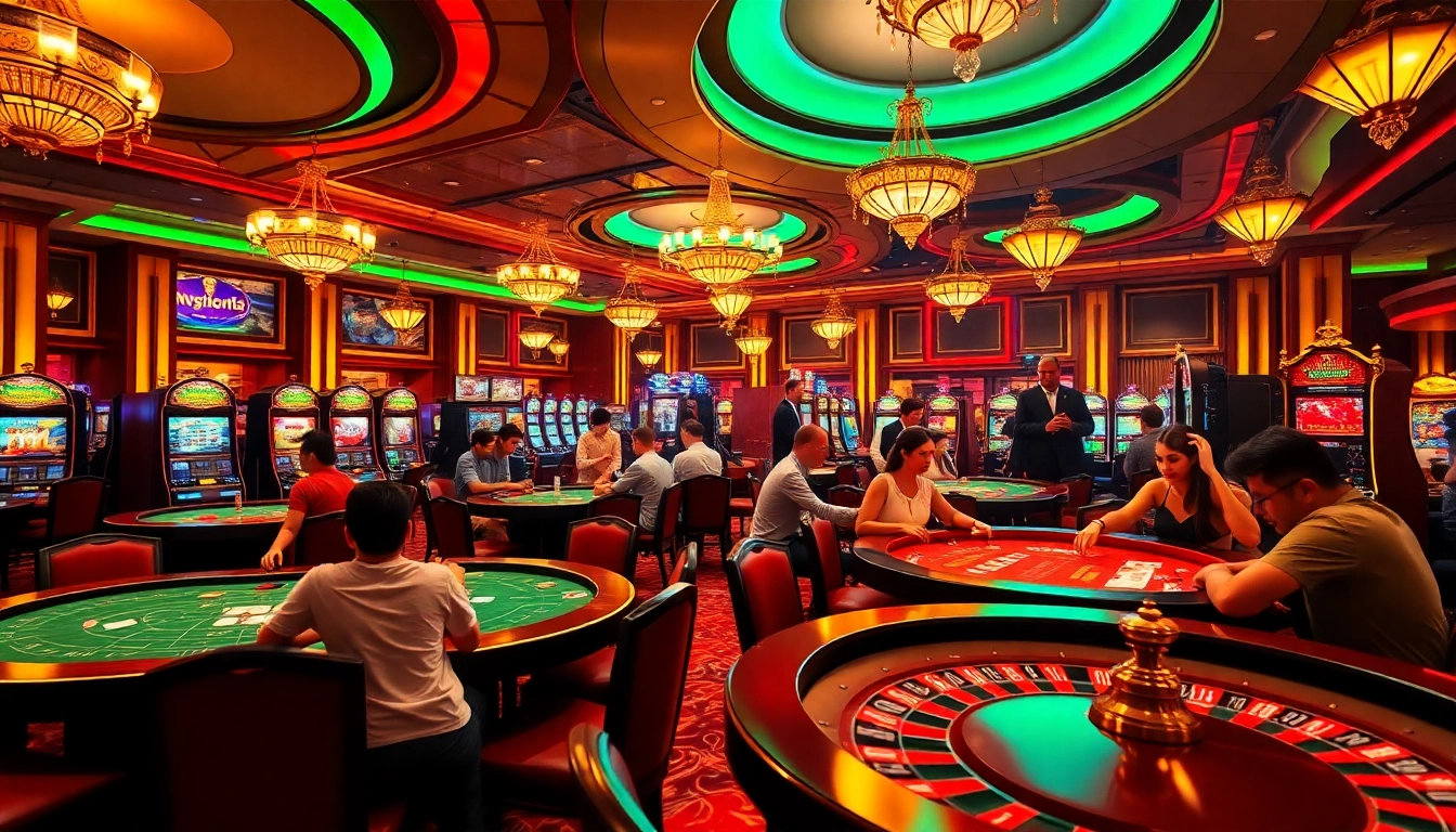 Engaging gamblers at lc88 .com enjoying vibrant casino tables with chips and cards.