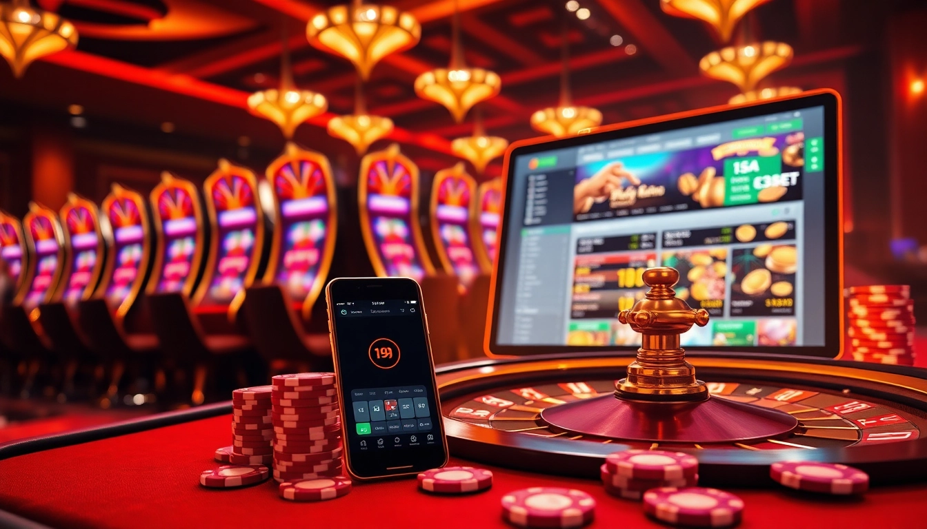 Players engaging in thrilling online gambling at i9bet, showcasing vibrant casino elements.