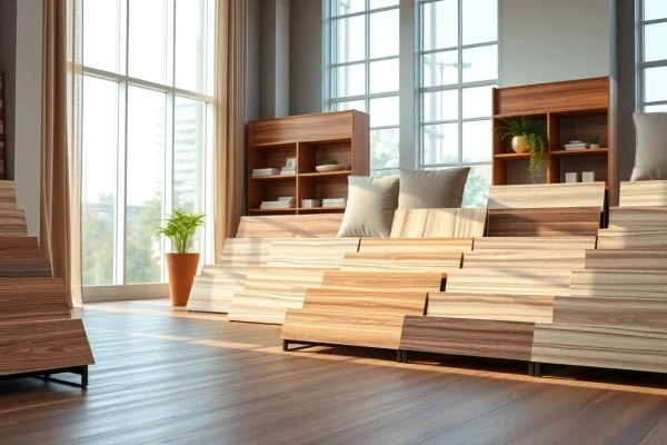 Explore flooring near me options showcased in a modern showroom with natural lighting.