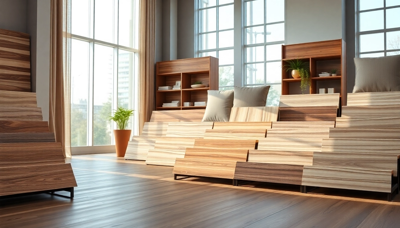 Explore flooring near me options showcased in a modern showroom with natural lighting.