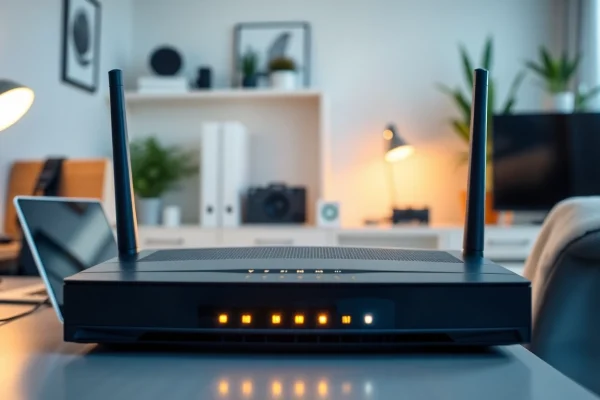 Configure pre configured VPN router UK for a seamless internet experience in a modern workspace.