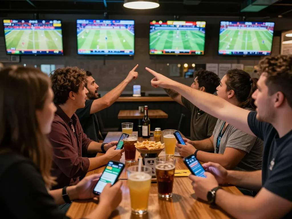 Engaging sports betting moment at Net88 with friends celebrating and discussing bets.