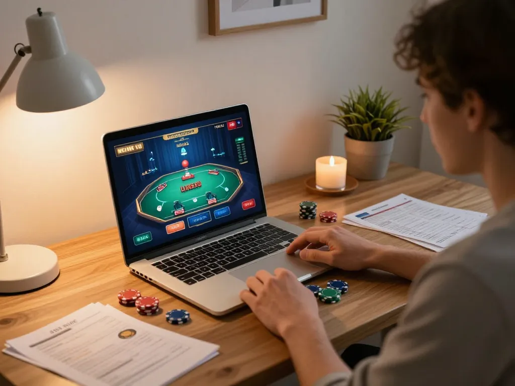 Play poker online with 79win in a cozy home setting, focusing on strategy and enjoyment.