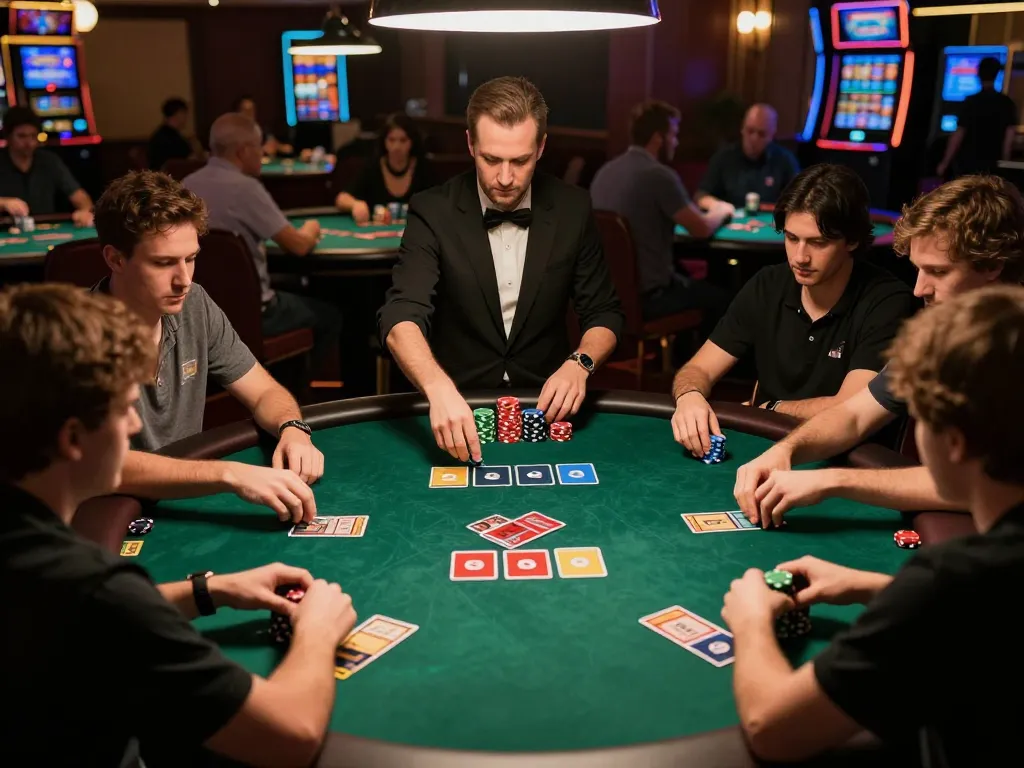Witness va88 players strategizing in an intense live poker game at a bustling casino table.